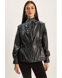 Bianco Lucci - Zipped Oversize Faux Leather Jacket - Lyst