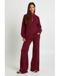 Boohoo - Super Soft Zip Neck Oversized Jumper And Wide Leg Trouser Co-Ord - Lyst
