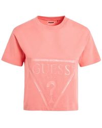 Guess - T-Shirt Met Klassiek Logo En Driehoekig Design - Lyst