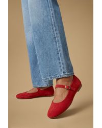 Oasis - Buffy Faux Suede Square Toe Mary Jane Padded Ballet Pumps - Lyst