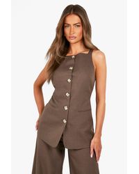 Boohoo - Textured Mock Horn Button Front Longline Waistcoat - Lyst