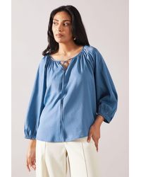 Wallis - Petite Tie Neck Puff Sleeve Top - Lyst