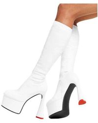 LAMODA - Knee High Boots Talk Round Toe Platform Heart Heels With Zipper - Lyst
