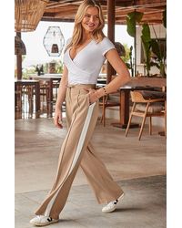 Sosandar - Camel & Side Stripe Wide Leg Trousers - Lyst