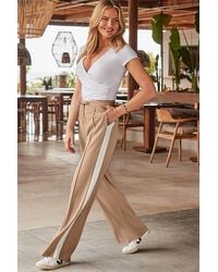 Sosandar - Camel & Side Stripe Wide Leg Trousers - Lyst