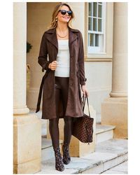 Sosandar - Chocolate Faux Suede Belted Trench Coat - Lyst