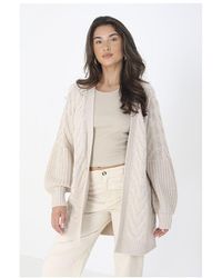 Brave Soul - 'Cabella' Cable Detail Cardigan With Balloon Sleeves - Lyst