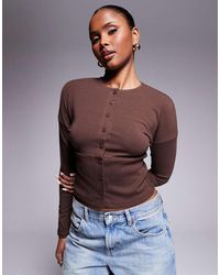 ASOS - Long Sleeve Button Up Top With Ribbed Waist And Cuffs - Lyst