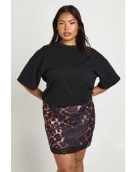 Boohoo - Plus Print Bengaline Lace Trim Mini Skirt Viscose - Lyst