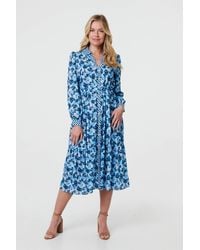 Izabel London - Floral Tie Waist Midi Shirt Dress - Lyst