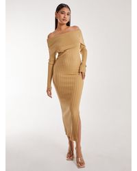 Pink Vanilla - Bardot Ribbed Knit Maxi Dress - Lyst
