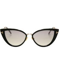 Tom Ford - Anjelica-02 Smoke Mirror Lens Glanzend Zwarte Zonnebril - Lyst