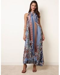 Blue Vanilla - Satin Pleated Dress - Lyst