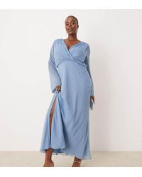 ASOS - Design Wrap Front Midi Dress With Seaming Details - Lyst