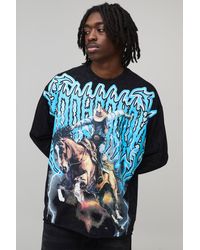 BoohooMAN - Oversized Washed Western Gothic Graphic Long Sleeve T-Shirt - Lyst