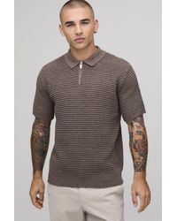 BoohooMAN - Regular Fit 1/4 Zip Cotton Blend Pique Knitted Polo - Lyst