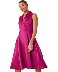 Roman - Satin Tuxedo Style Midi Dress - Lyst