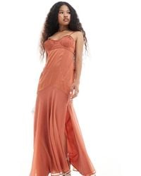 ASOS - Design Chiffon Corset Detail Satin Bias Maxi Dress With Cut Out - Lyst