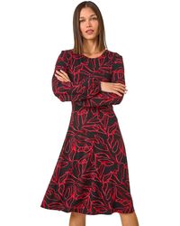 Roman - Leaf Print Stretch Tea Dress - Lyst