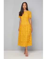 Wallis - Lace Button Detail Drop Hem Midi Dress - Lyst