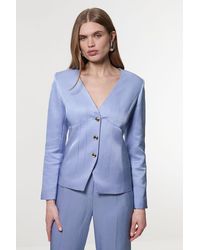 Karen Millen - Premium Viscose Linen Tailored Darted Single Breasted Jacket - Lyst
