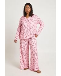 Boohoo - Plus Pasta Print Long Sleeve Shirt And Trousers Pyjama Set - Lyst