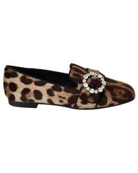 Dolce & Gabbana - Leopard Print Crystals Loafers Flats Shoes Cotton - Lyst