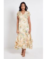 Wallis - Petite Floral Satin Ruffle Hem Midaxi Dress - Lyst