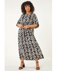 Roman - Curve Leaf Print Woven Dress - Lyst