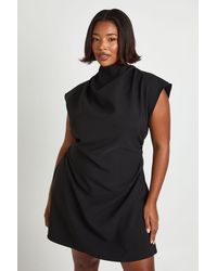 Boohoo - Plus Asymmetric Ruched Cap Sleeve Shift Dress - Lyst