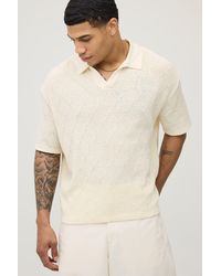 BoohooMAN - Oversized Boxy Diamond Stitch Knitted Polo - Lyst