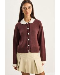 Bianco Lucci - Thick Ribbed Knit Cardigan With Button Closure - Lyst