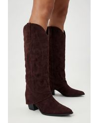 Boohoo - Fold Over Ruched Calf High Western Boots - Lyst