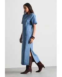 Warehouse - Denim Side Split Midi Dress - Lyst