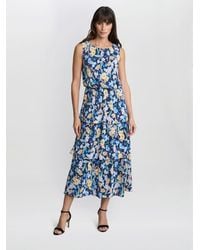 Gina Bacconi - Zara Floral Print Plisse Tier Dress - Lyst