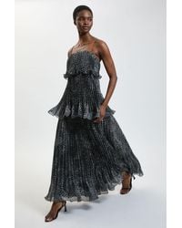 Karen Millen - Spot Print Pleated Slub Organdie Peplum Woven Maxi Dress - Lyst