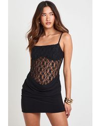 Boohoo - Lace And Slinky Drape Front Cami Mini Dress - Lyst
