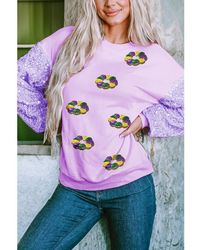 Azura Exchange - Orchid Petal Mardi Gras Doughnut Graphic Sequin Patchwork Long Sleeve Top - Lyst