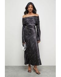 Warehouse - Shimmer Satin Foldover Bardot Bias Midi Dress - Lyst