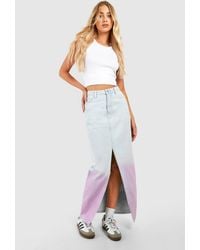 Boohoo - Ombre Split Front Denim Midaxi Skirt - Lyst