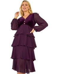 Roman - Petite Velvet Tiered Midi Stretch Dress - Lyst