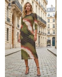 Roman - Abstract Print Mesh Stretch Midi Dress - Lyst