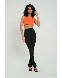 Hiccup - V Neck Knitted Ribbed Zippered Crop Top - Lyst