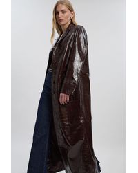 Karen Millen - High Shine Croc Embossed Leather Belted Trench Coat - Lyst