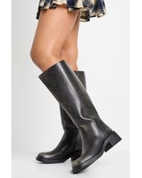 Boohoo - Chunky Square Toe Harness Detail Knee High Boots - Lyst