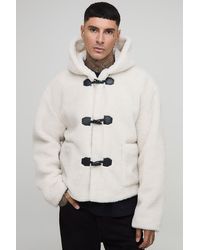 BoohooMAN - Tall Borg Regular Fit Boxy Duffle Coat - Lyst