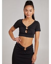 Pink Vanilla - Ring Detail Short Sleeve Ribbed Top - Lyst