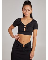 Pink Vanilla - Ring Detail Short Sleeve Ribbed Top - Lyst