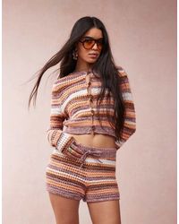 ASOS - Knitted Crochet Stripe Cardigan Co-Ord - Lyst