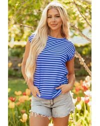 Azura Exchange - Geribbelde Gebreide T-shirt Met Korte Mouwen - Lyst